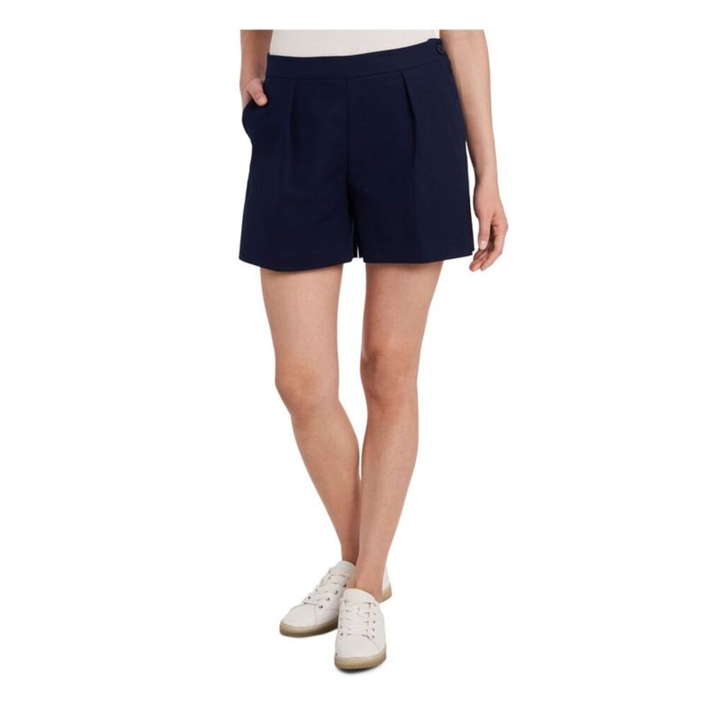 RILEY&RAE Womens Navy Stretch Zippered Pocketed Straight leg Shorts 4